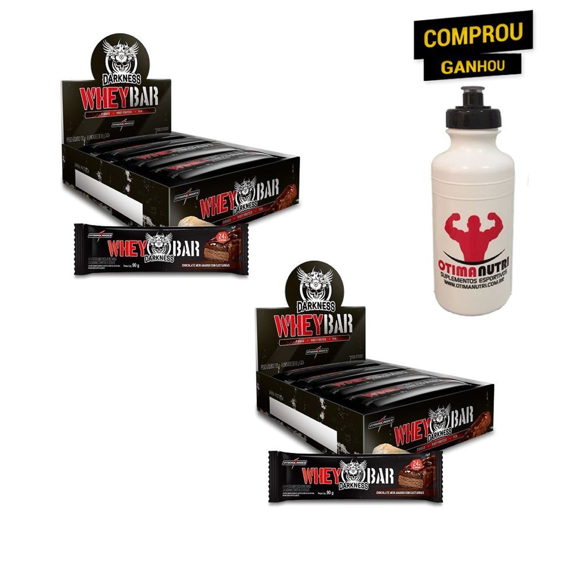 Kit 2x Whey Bar Darkness - 8 Unidades 90g Chocolate Amargo/Castanha - IntegralM�dica