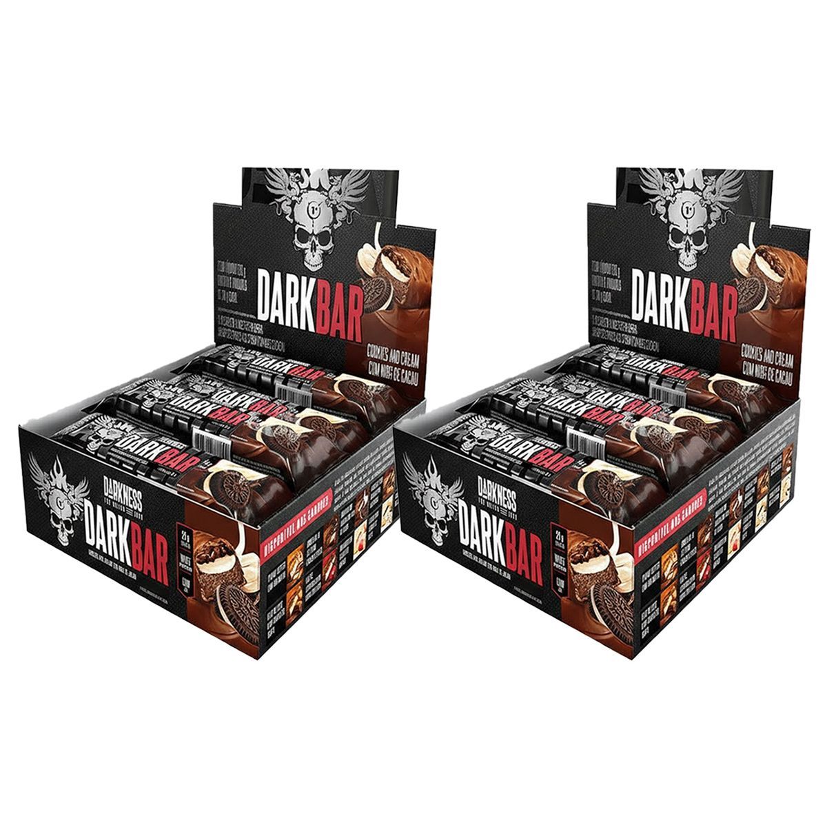 Kit 2X Whey Bar Darkness - 8 Unidades 90g Cookies and Cream Com Nibs de Cacau - IntegralM�dica