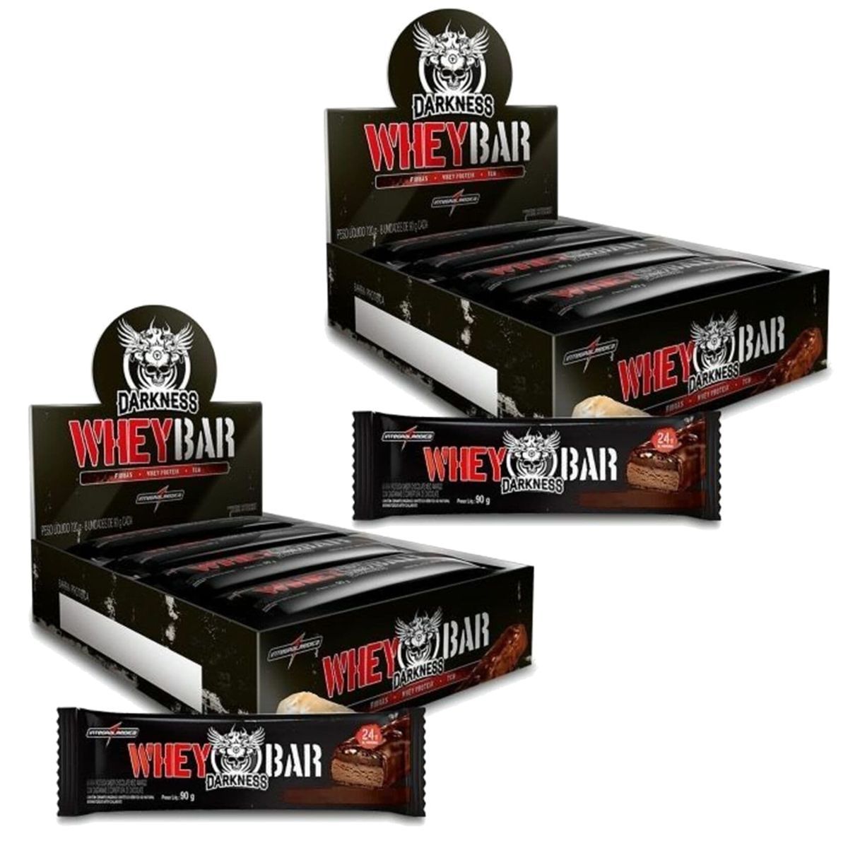 Kit 2x Whey Bar Darkness - 8 Unidades 90g Doce de Leite com Chocolate Chip - IntegralM�dica