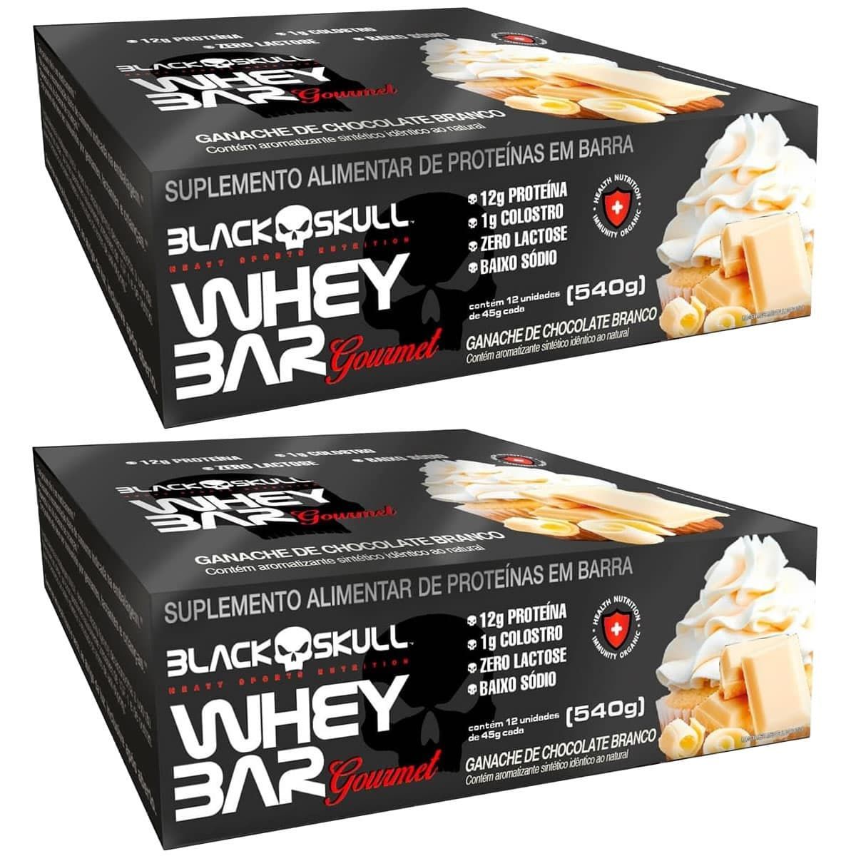 Kit 2X Whey Bar Gourmet - 12 Unidades 45g Chocolate Branco - Black Skull