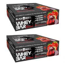 Kit 2X Whey Bar Gourmet - 12 Unidades 45g Morango com Chocolate - Black Skull