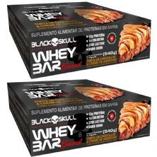 Kit 2X Whey Bar Gourmet - 12 Unidades 45g Torta de Chocolate e Creme de Amendoim - Black Skull