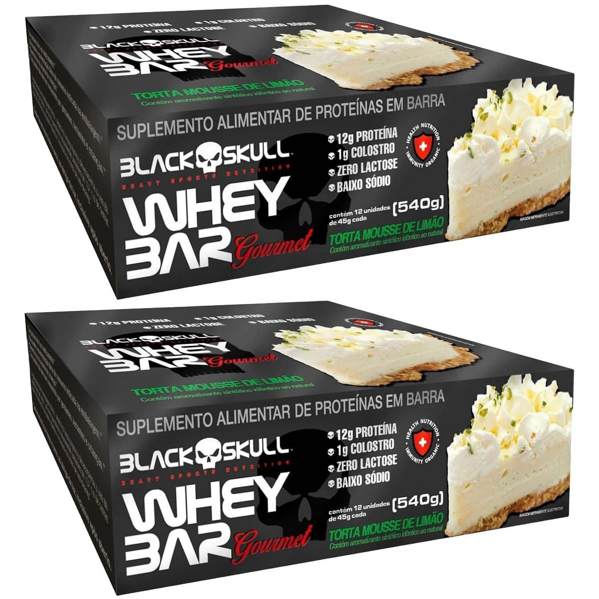Kit 2X Whey Bar Gourmet - 12 Unidades 45g Torta Mousse de Lim�o - Black Skull