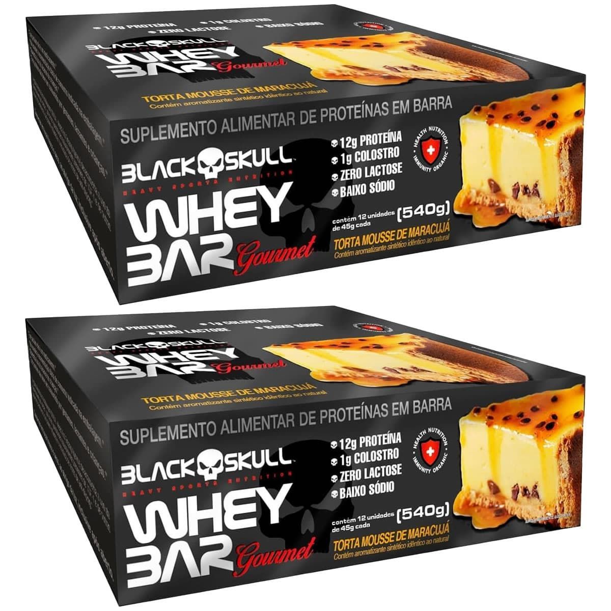 Kit 2X Whey Bar Gourmet - 12 Unidades 45g Torta Mousse de Maracuj� - Black Skull