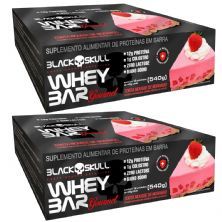 Kit 2X Whey Bar Gourmet - 12 Unidades 45g Torta Mousse de Morango - Black Skull