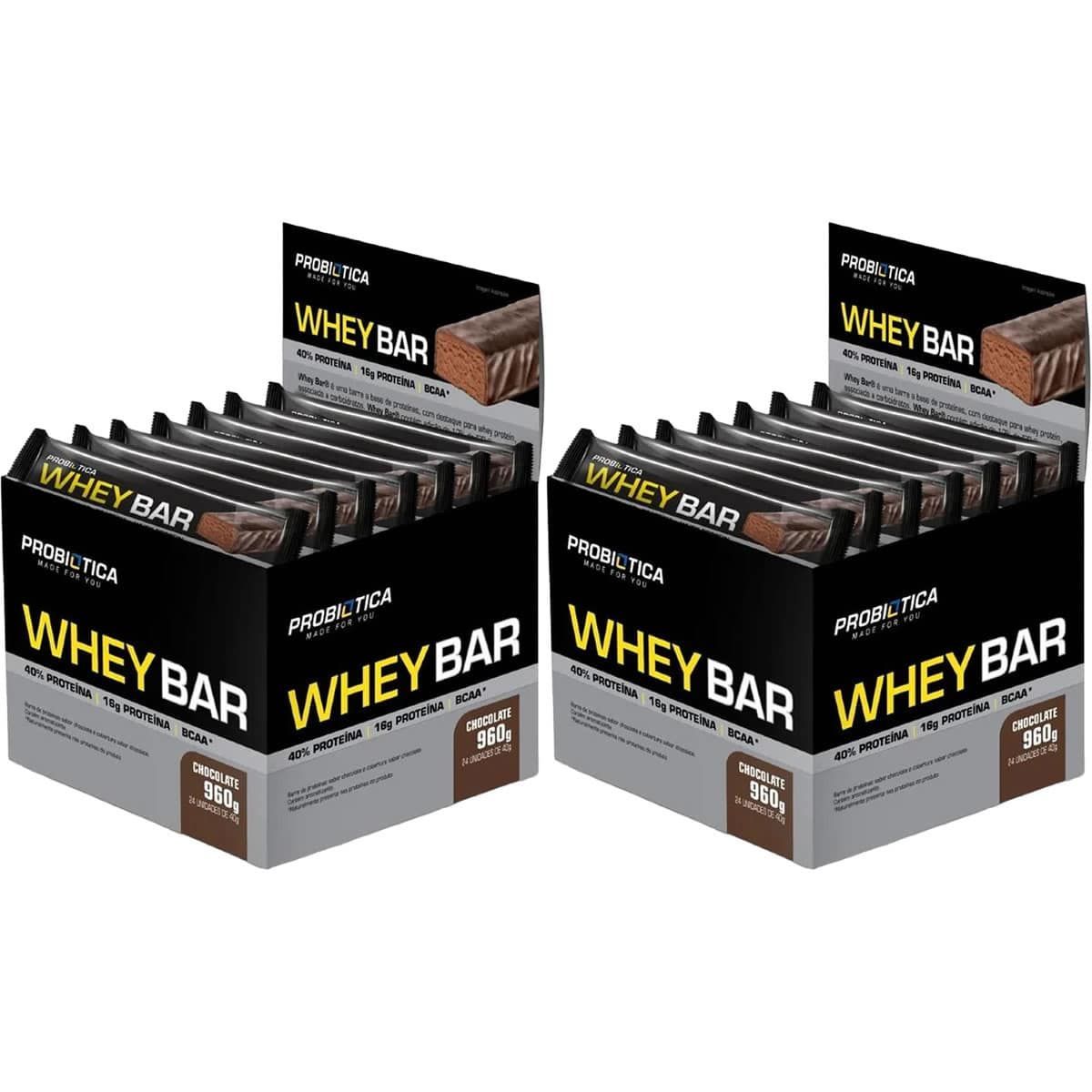 Kit 2X Whey Bar High Protein - 24 Unid. 40g Chocolate - Probi�tica