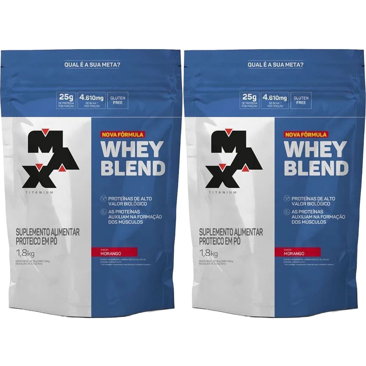 Kit 2X Whey Blend Nova F�rmula - 1800g Refil Morango - Max Titanium