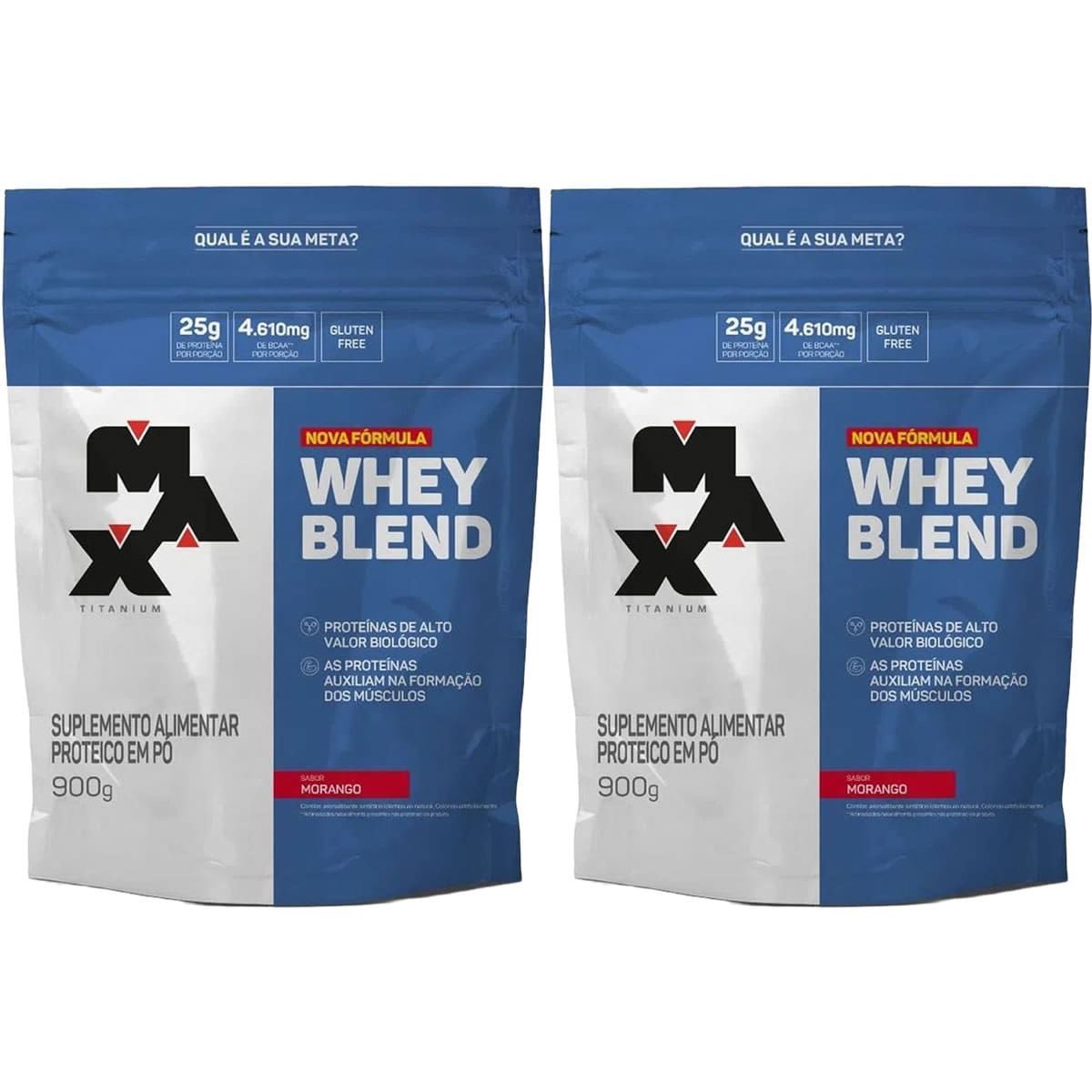 Kit 2X Whey Blend Nova F�rmula - 900g Refil Morango - Max Titanium