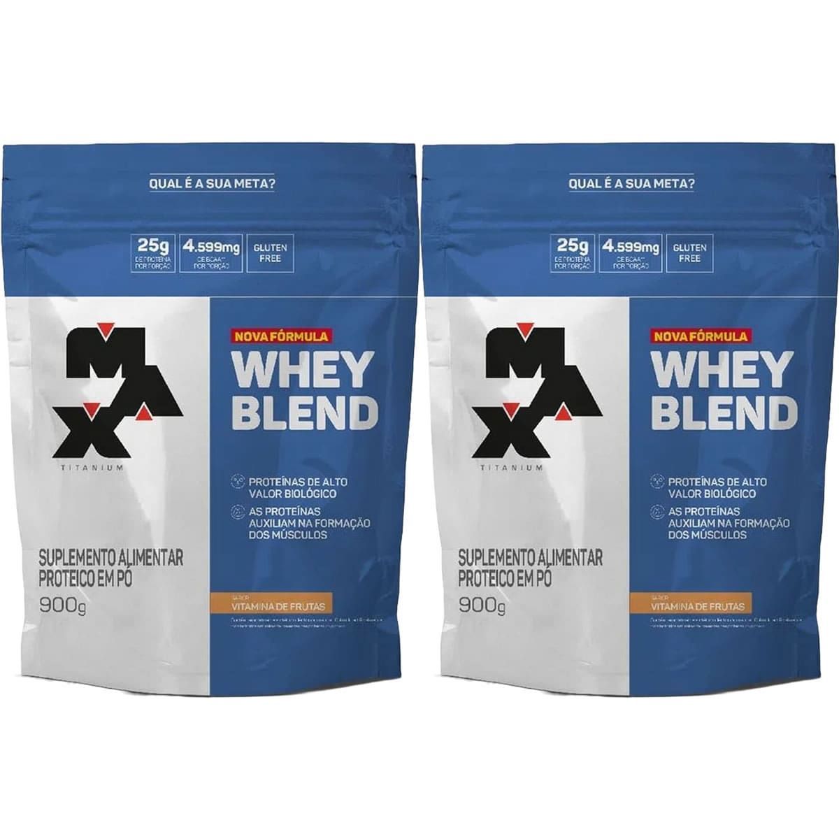 Kit 2X Whey Blend Nova F�rmula - 900g Refil Vitamina de Frutas - Max Titanium