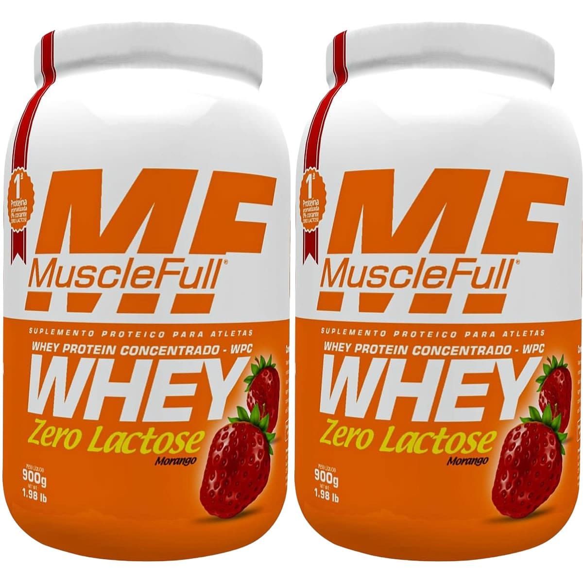 Kit 2X Whey Concentrado Zero Lactose - 900g Morango - MuscleFull