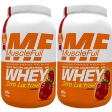 Kit 2X Whey Concentrado Zero Lactose - 900g Morango - MuscleFull