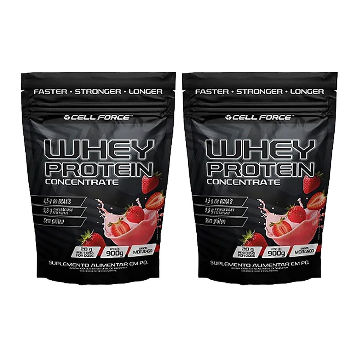 Kit 2X Whey Concentrate - Refil 900g Morango - Cell Force
