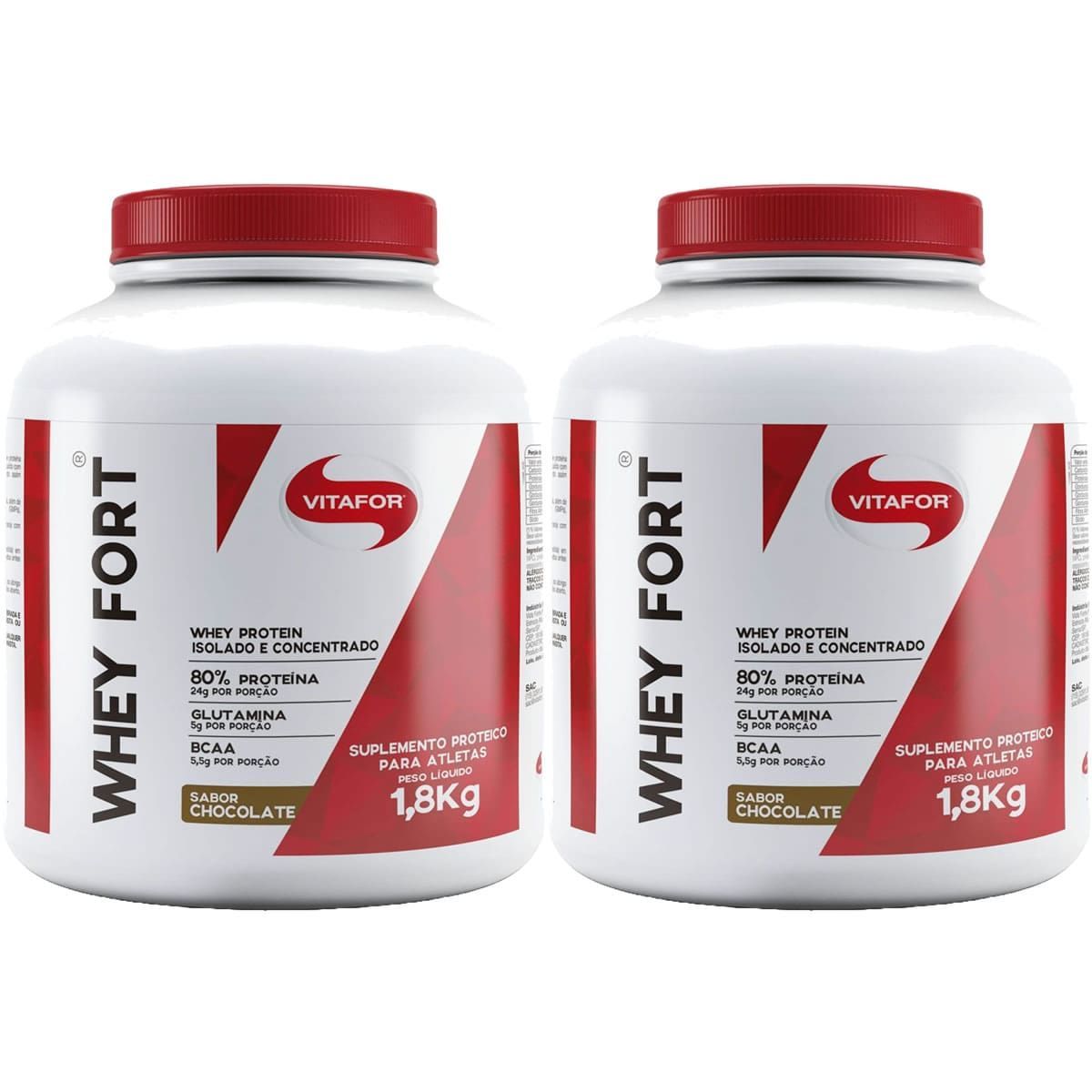 Kit 2X Whey Fort - 1800g Chocolate - Vitafor