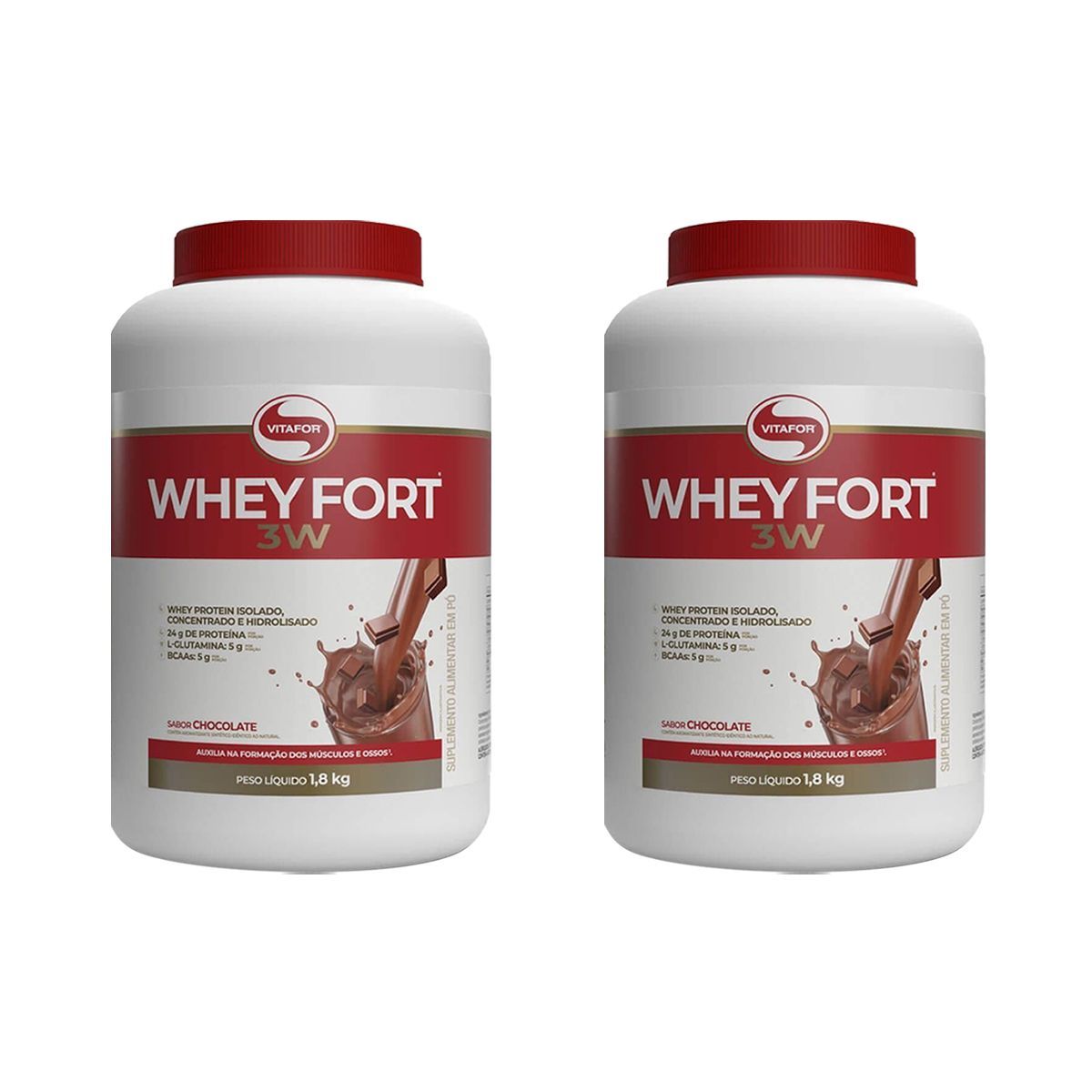 Kit 2X Whey Fort 3W - 1800g Chocolate - Vitafor