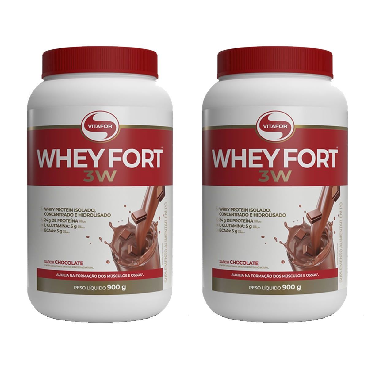 Kit 2X Whey Fort 3W - 900g Chocolate - Vitafor