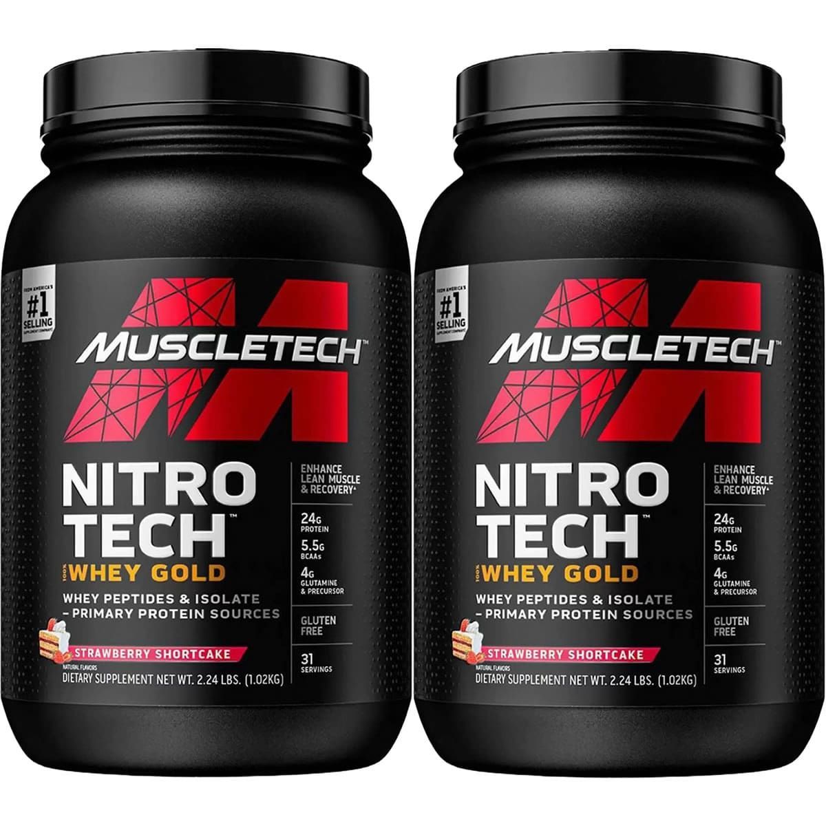 Kit 2X Whey Gold Nitro Tech - 1020g Strawberry Shortcake - Muscletech