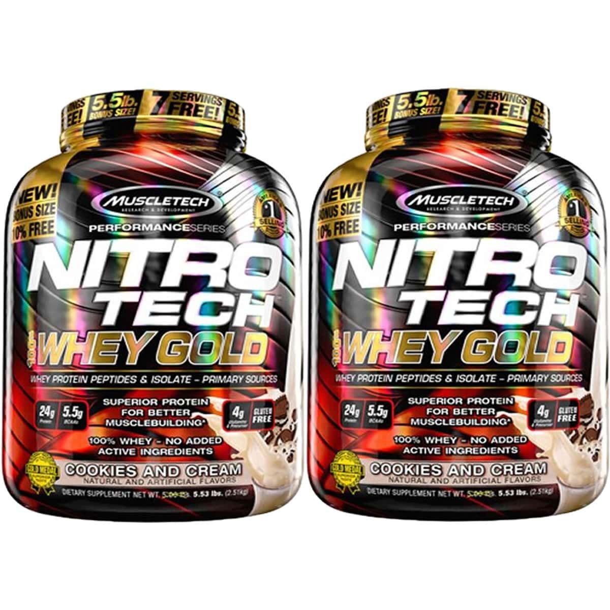 Kit 2X Whey Gold Nitro Tech - 2510g Cookies and Cream - Muscletech