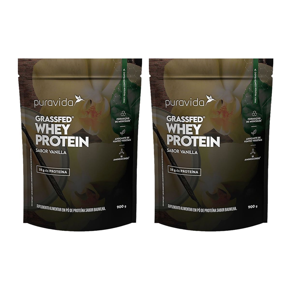 Kit 2X Whey Grassfed Nova Composi��o - 900g Vanilla - Puravida