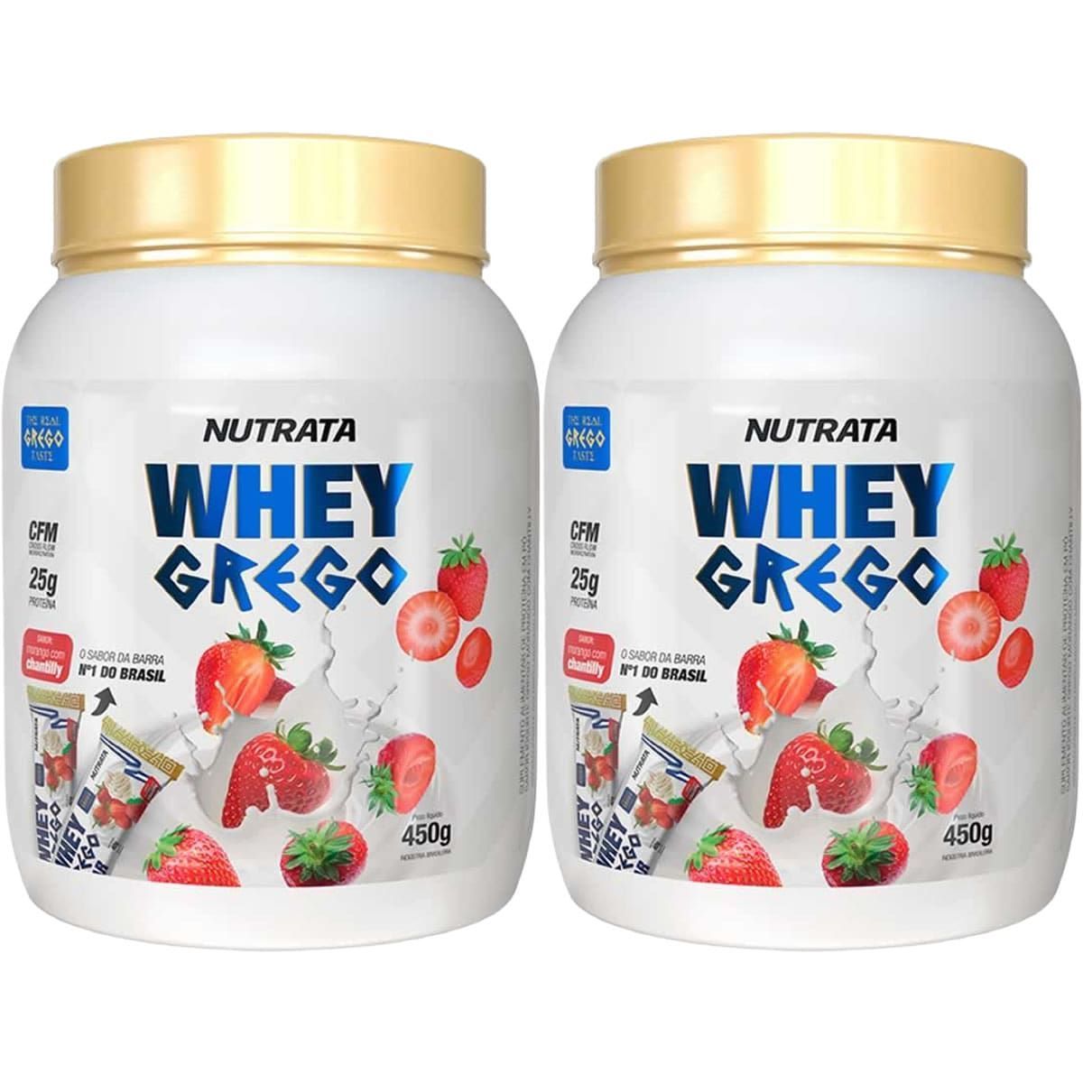 Kit 2X Whey Grego - 450g Morango Com Chantilly - Nutrata