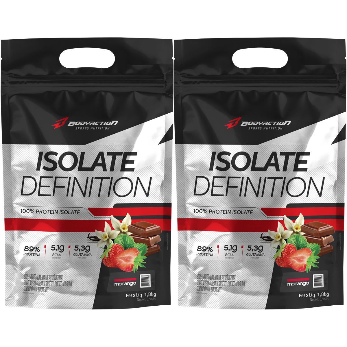 Kit 2X Whey Isolate Definition - 1800g Refil Morango - BodyAction