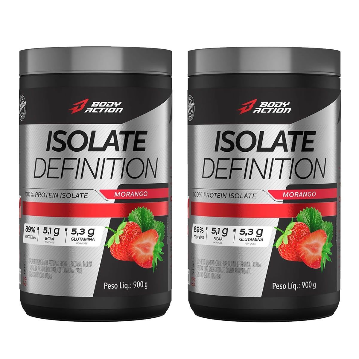 Kit 2X Whey Isolate Definition - 900g Morango - BodyAction