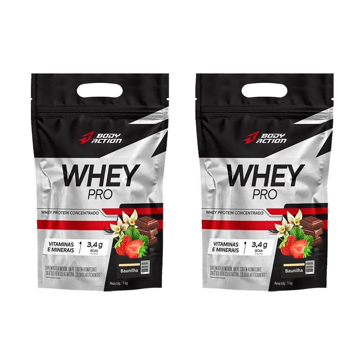 Kit 2X Whey Pro - 1000g Refil Baunilha - BodyAction