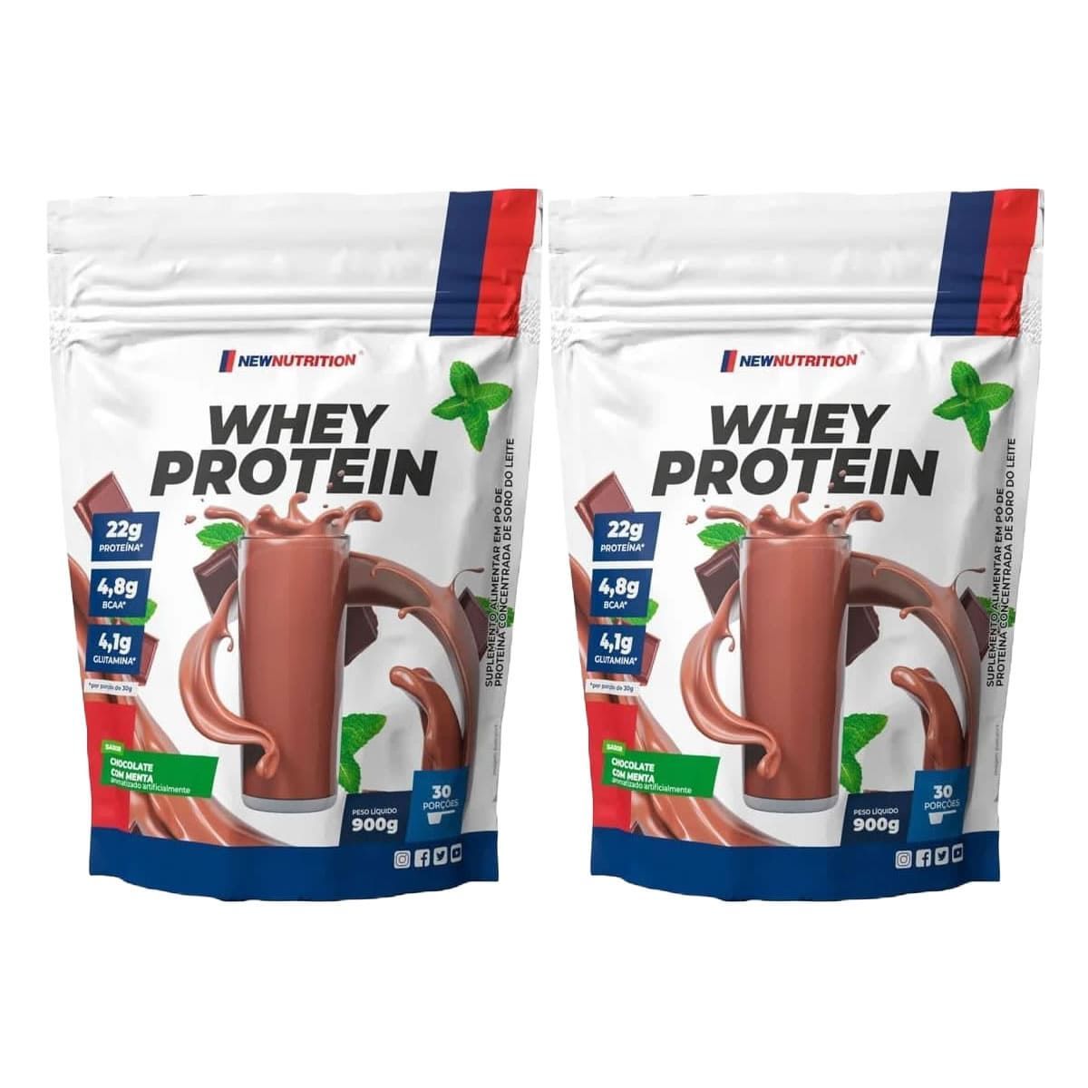 Kit 2X Whey Protein - 900g Refil Chocolate Com Menta - NewNutrition