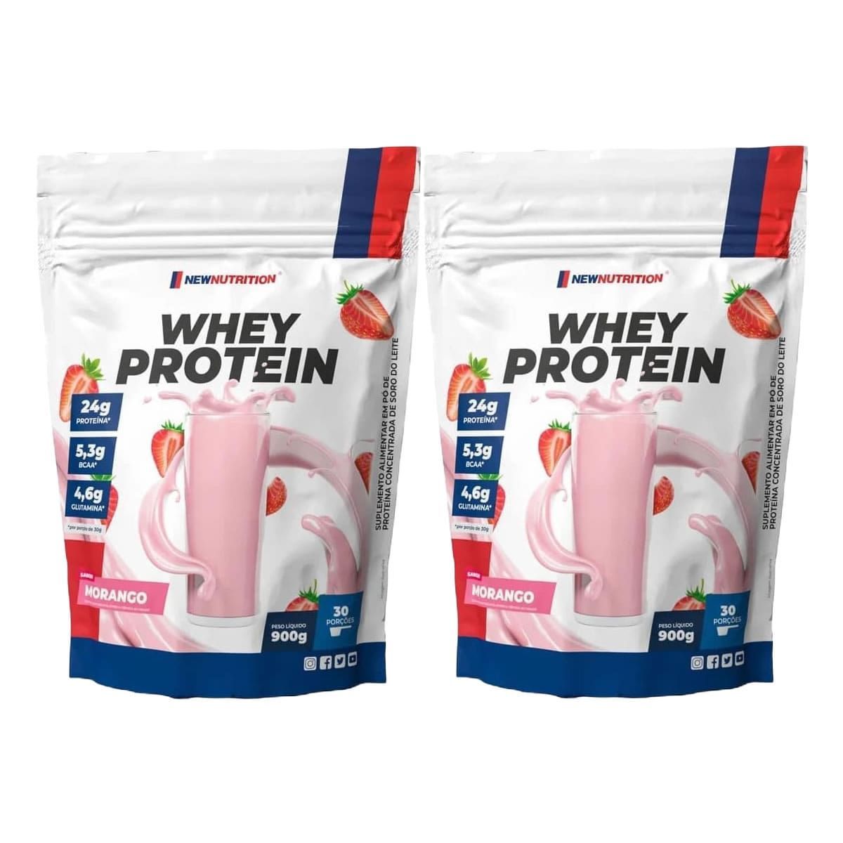 Kit 2X Whey Protein - 900g Refil Morango -NewNutrition