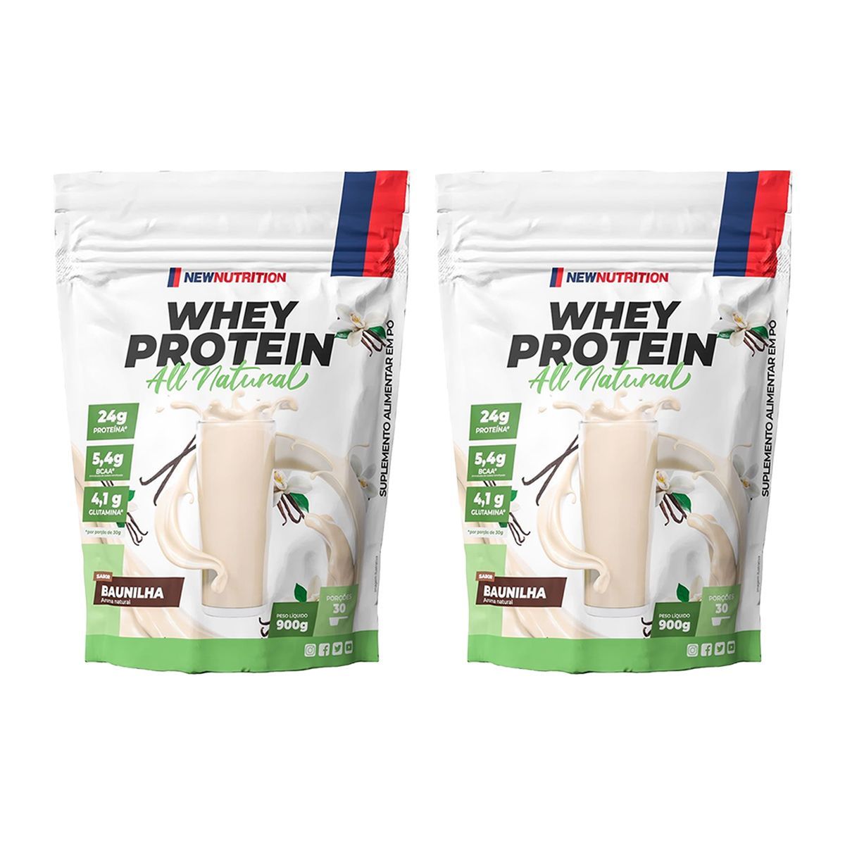 Kit 2X Whey Protein All Natural - 900g Refil Baunilha - NewNutrition