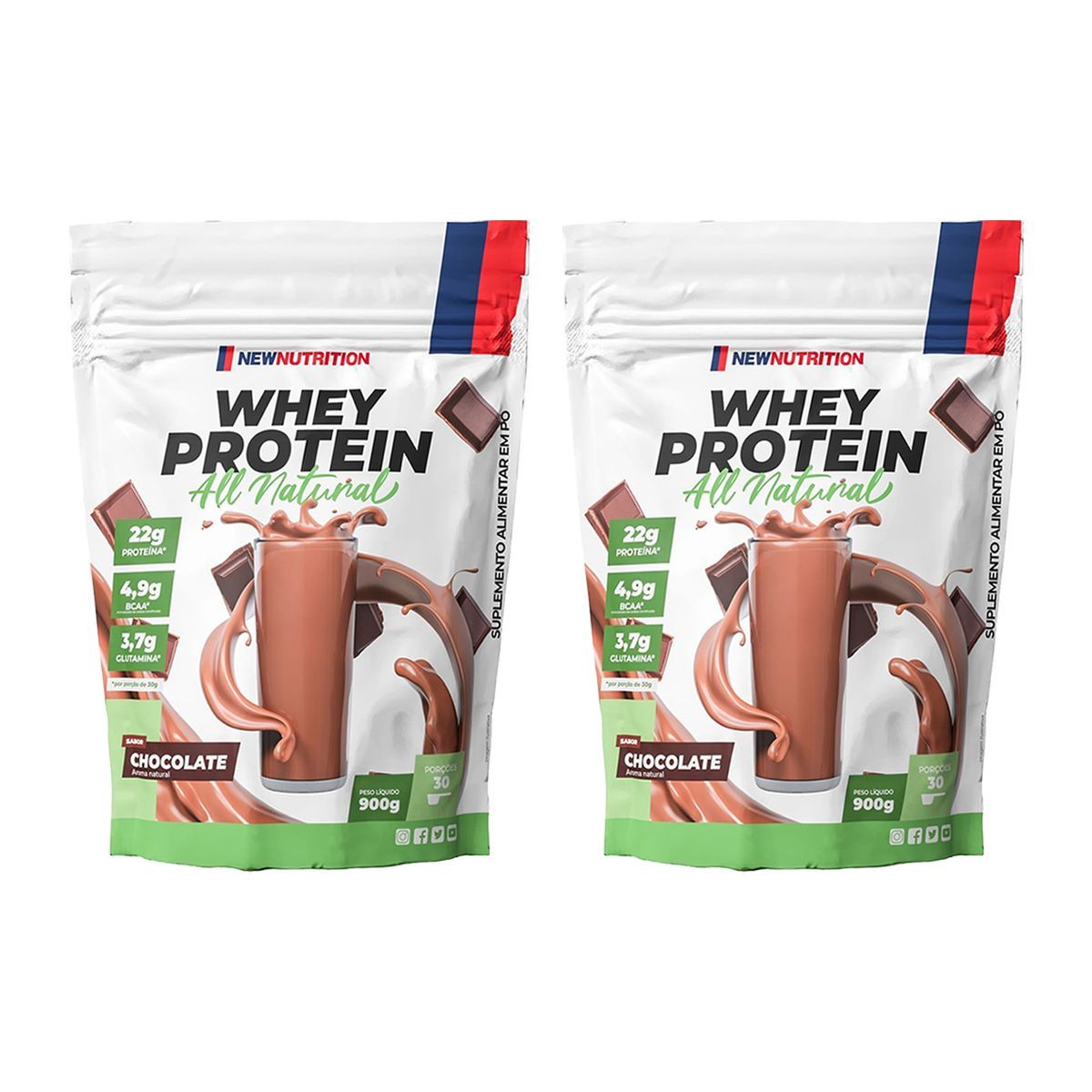 Kit 2X Whey Protein All Natural - 900g Refil Chocolate - NewNutrition