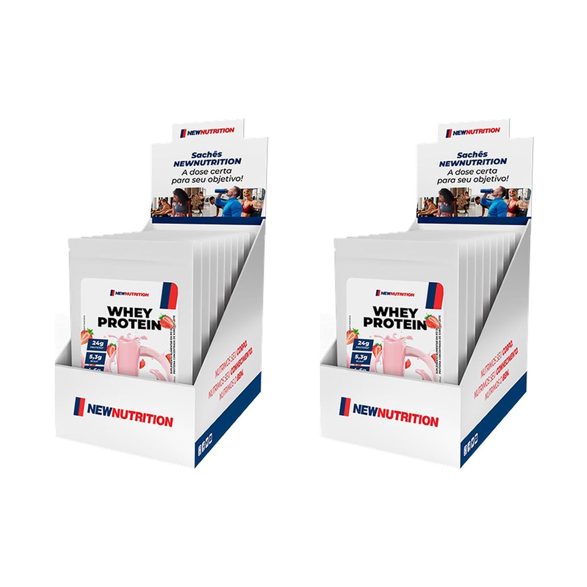 Kit 2X Whey Protein Concentrado - 10 Sach�s 30g Morango - NewNutrition