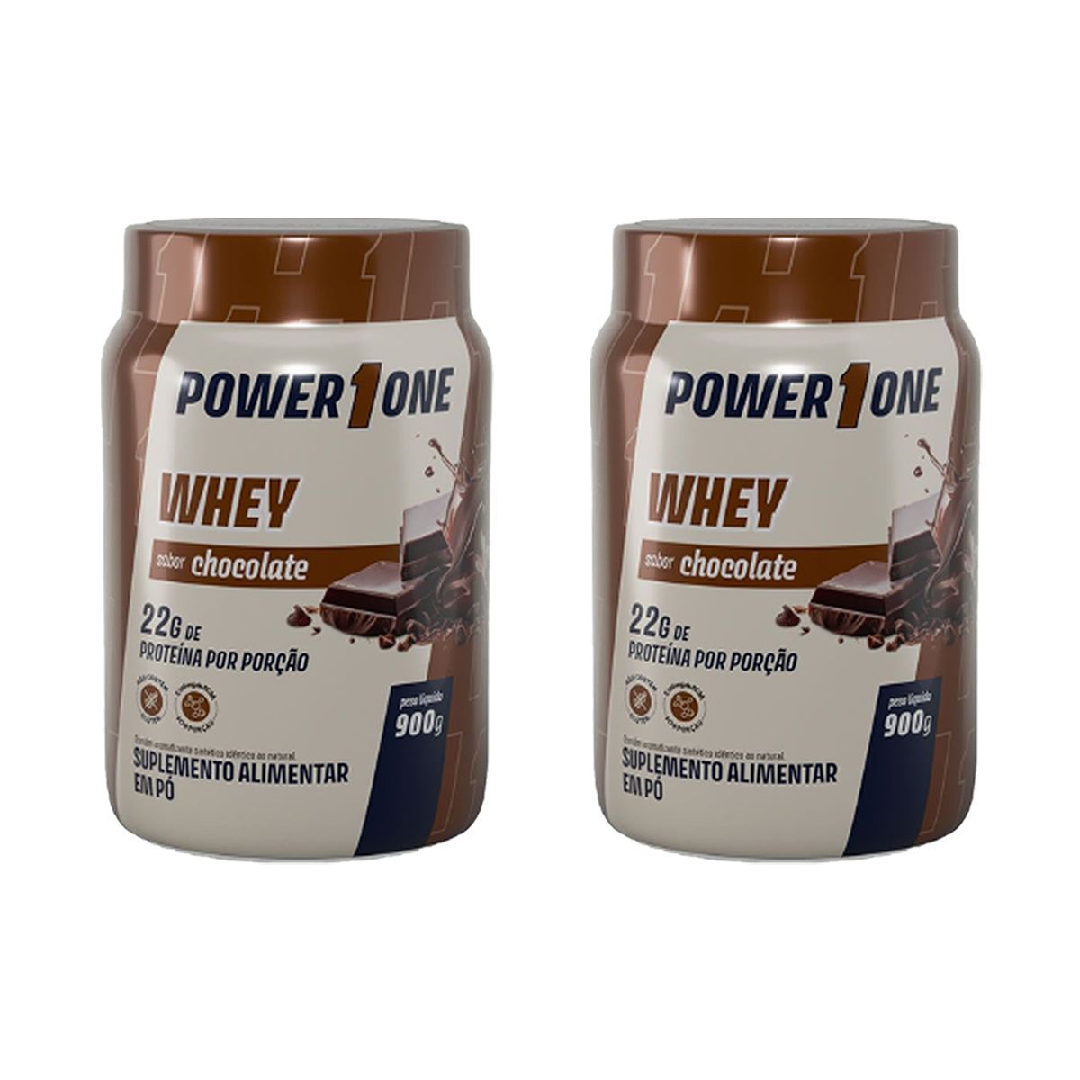 Kit 2X Whey Protein Concentrado 100% - 900g Chocolate - Power1One