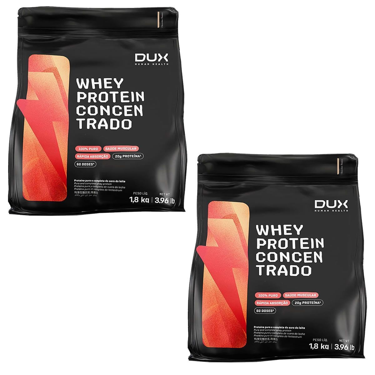 Kit 2X Whey Protein Concentrado - 1800g Refil Chocolate Branco - Dux Nutrition