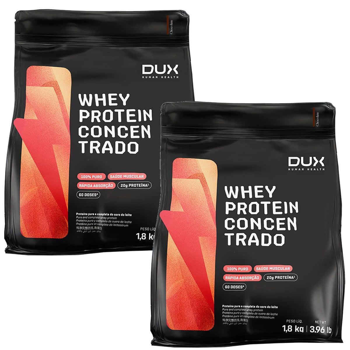 Kit 2X Whey Protein Concentrado - 1800g Refil Chocolate - Dux Nutrition