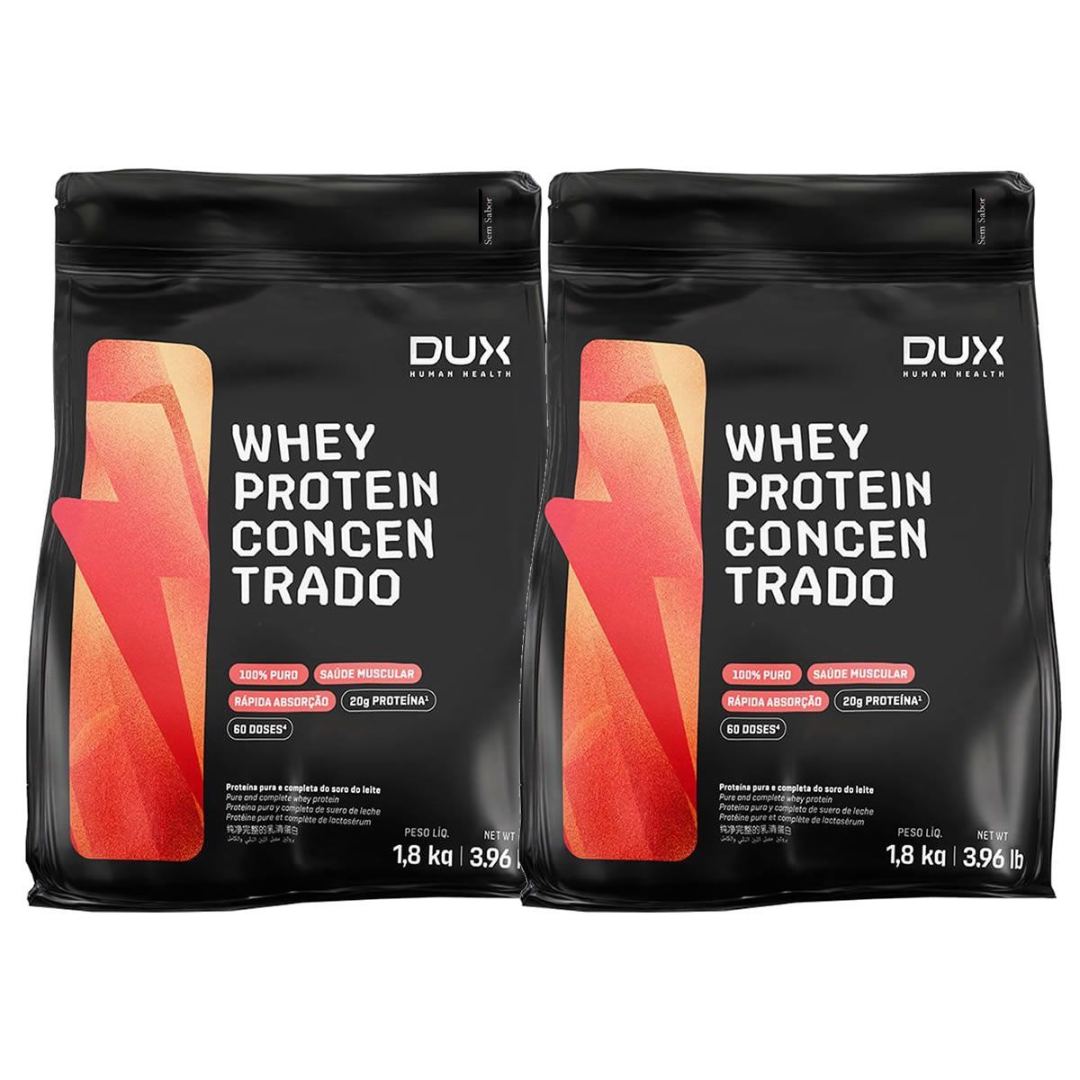 Kit 2X Whey Protein Concentrado - 1800g Refil Sem Sabor - Dux Nutrition