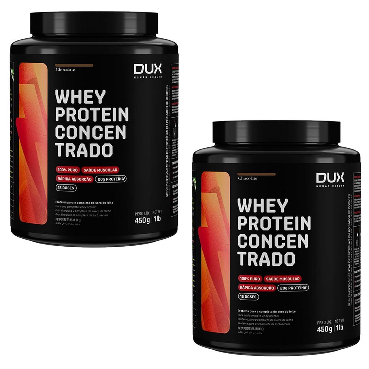 Kit 2X Whey Protein Concentrado - 450g Chocolate - Dux Nutrition