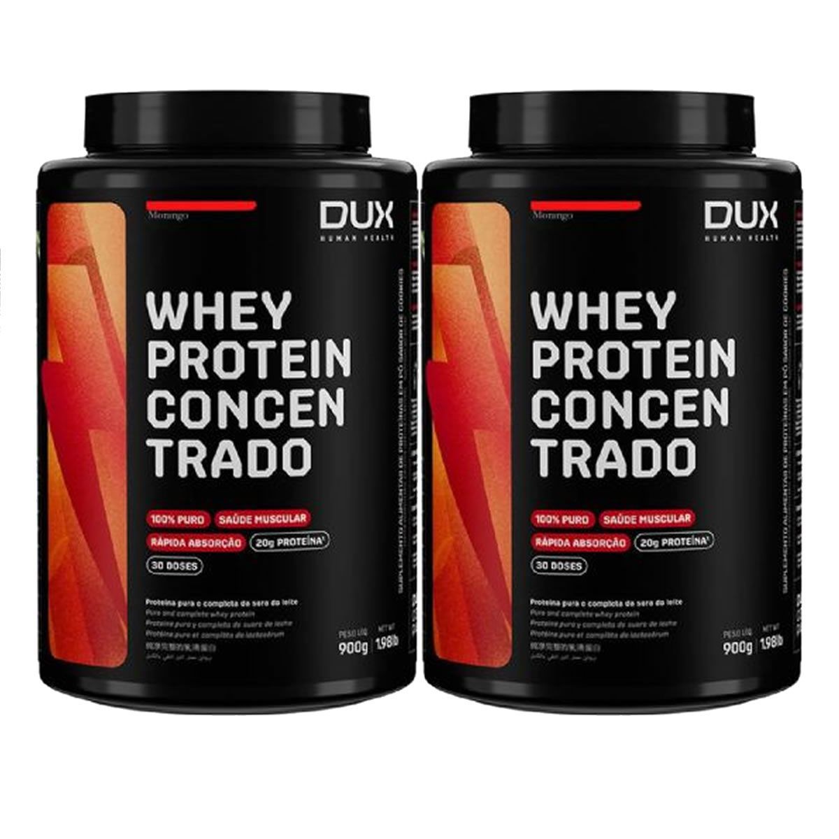 Kit 2X Whey Protein Concentrado - 900g Morango - Dux Nutrition