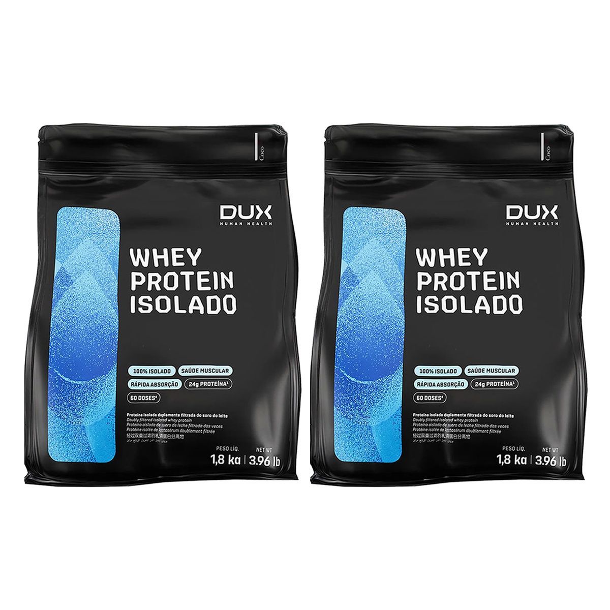 Kit 2X Whey Protein Isolado - 1800g Refil Coco - Dux Nutrition