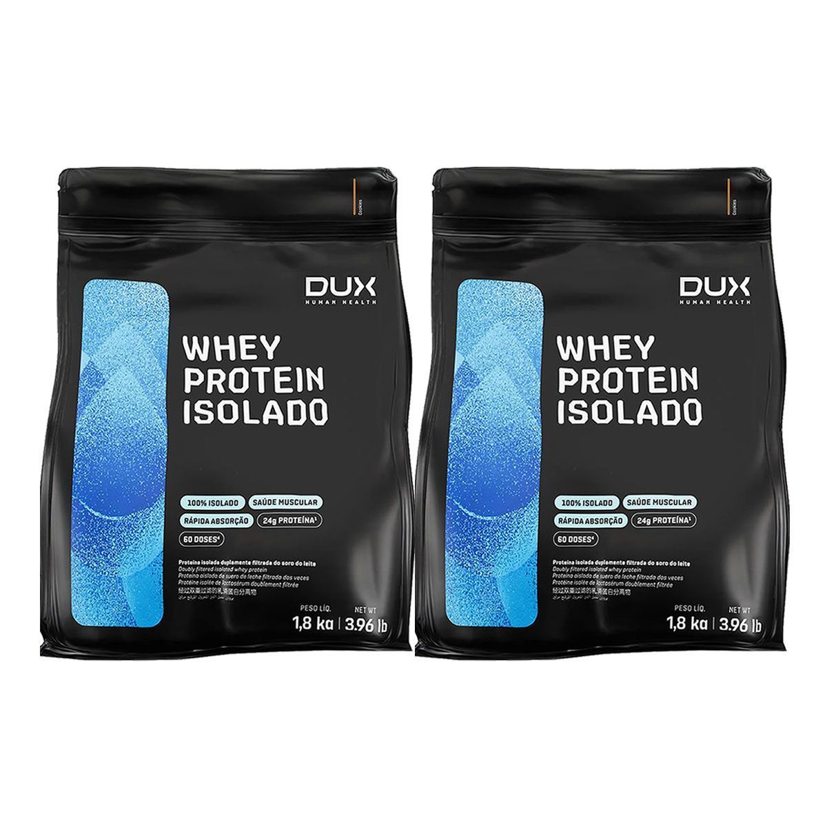 Kit 2X Whey Protein Isolado - 1800g Refil Cookies - Dux Nutrition