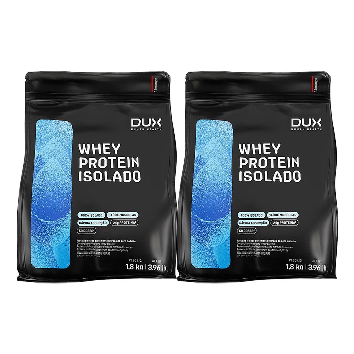Kit 2X Whey Protein Isolado - 1800g Refil Morango - Dux Nutrition