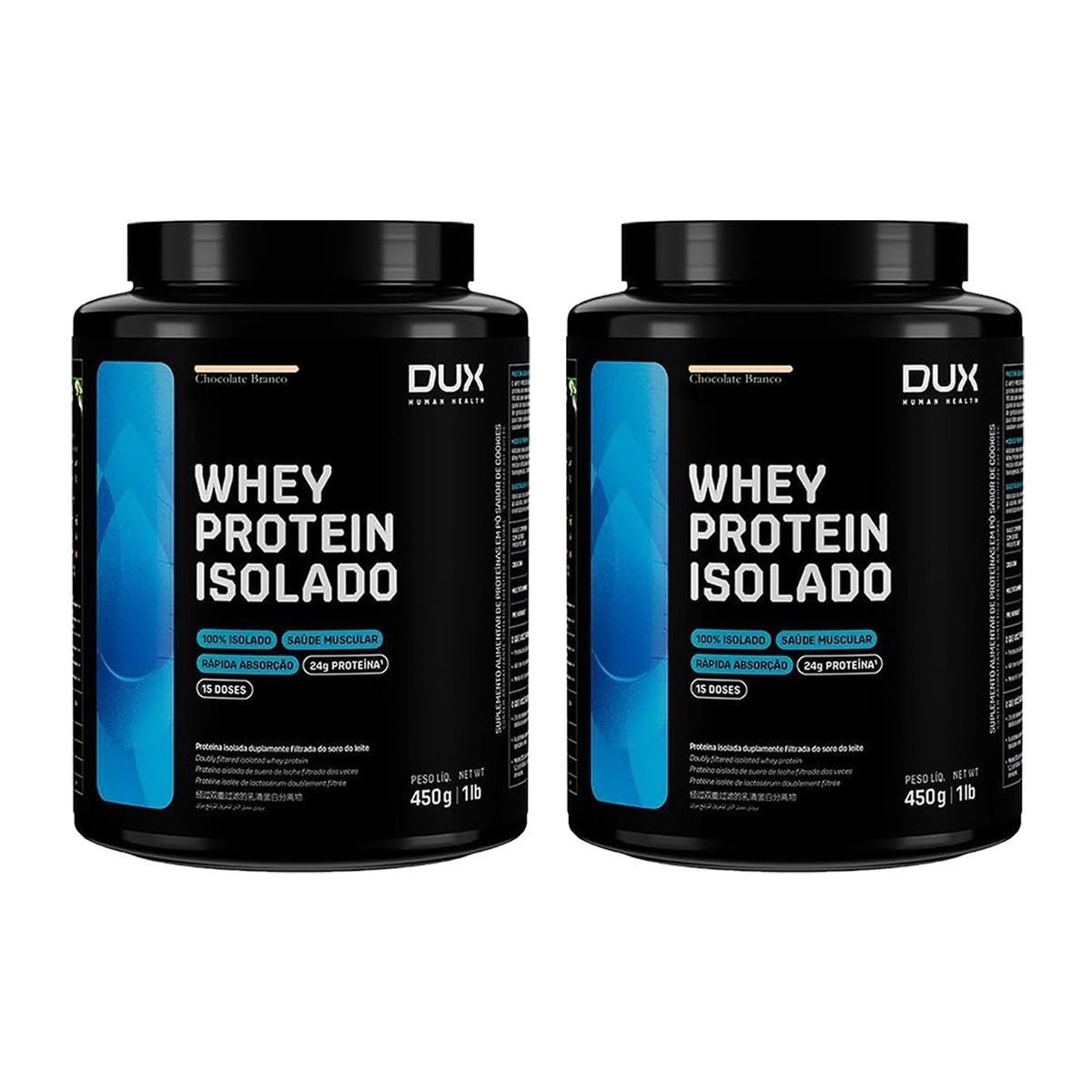 Kit 2X Whey Protein Isolado - 450g Chocolate Branco - Dux Nutrition