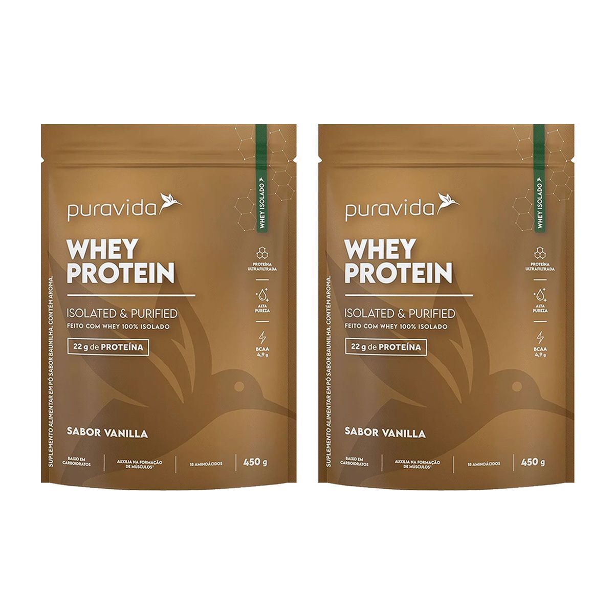 Kit 2X Whey Protein Isolado � 450g Refil Vanilla � Pura Vida