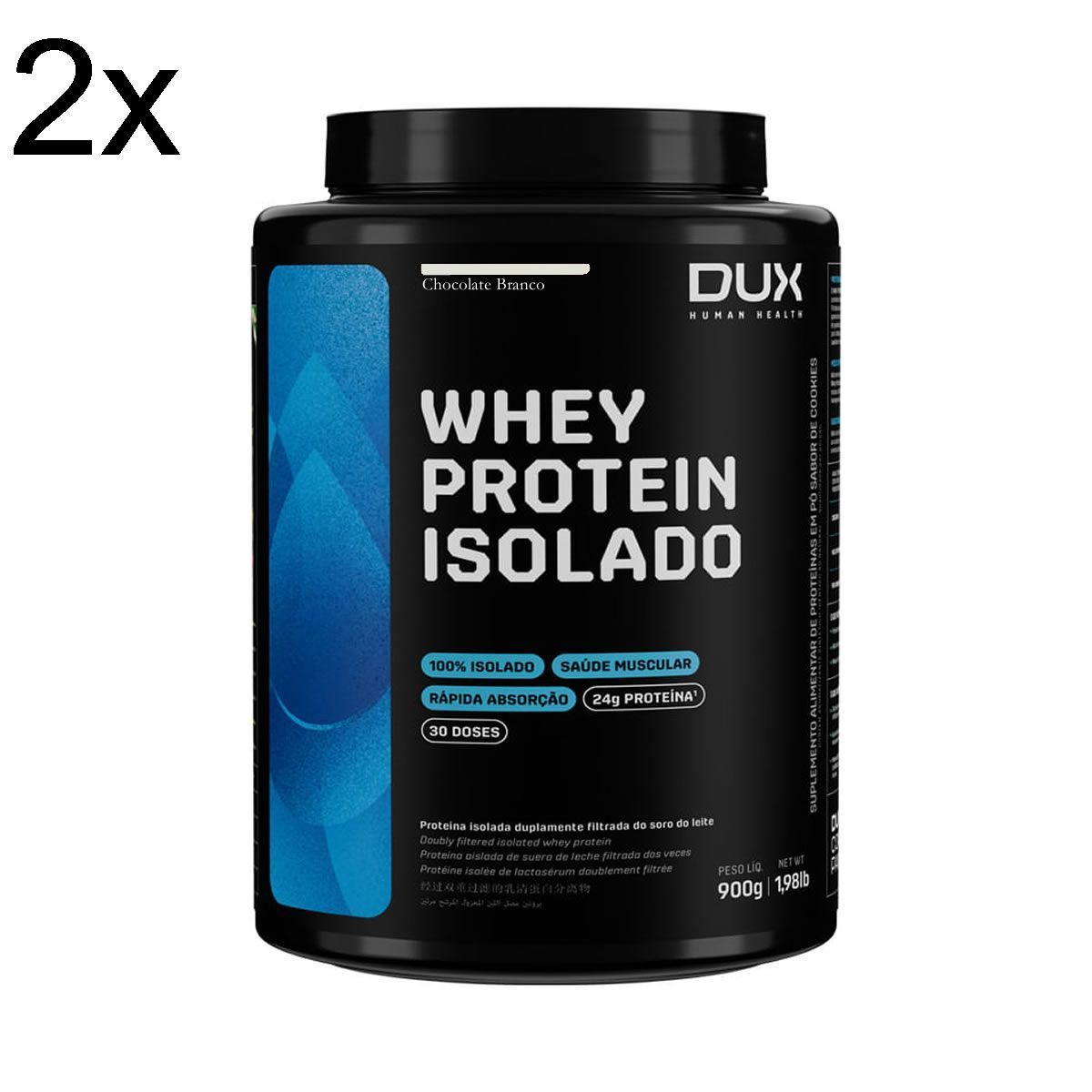 Kit 2X Whey Protein Isolado - 900g Chocolate Branco - Dux Nutrition