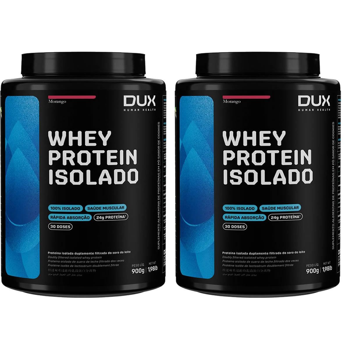 Kit 2X Whey Protein Isolado - 900g Morango - Dux Nutrition