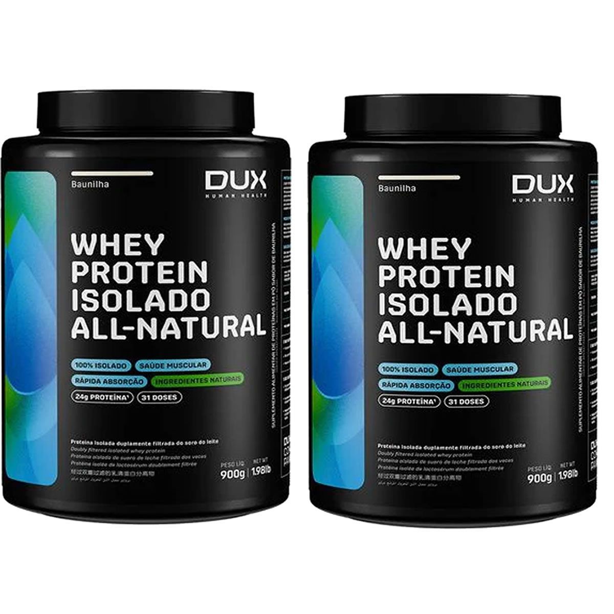 Kit 2X Whey Protein Isolado All Natural - 900g Baunilha - Dux Nutrition