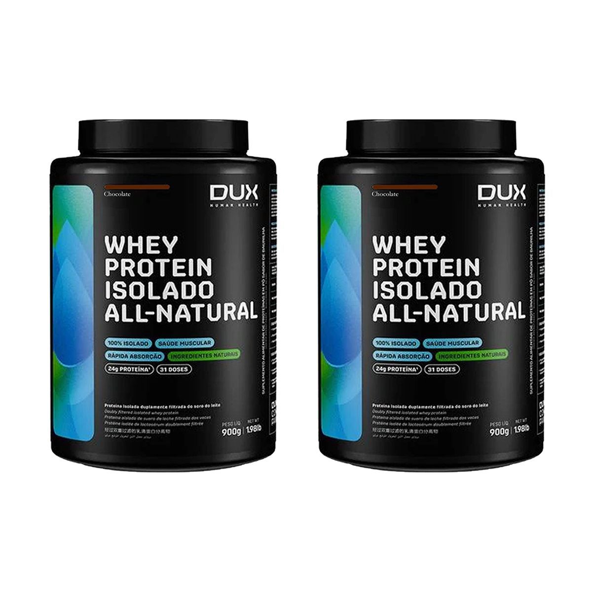 Kit 2X Whey Protein Isolado All Natural - 900g Chocolate - Dux Nutrition