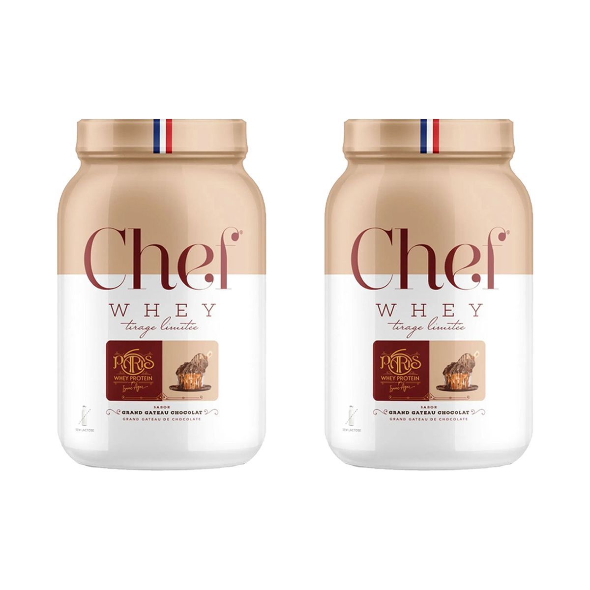 Kit 2X Whey Protein Paris 6 Sem Lactose - 800g Grand Gateau de Chocolate - Chef Whey
