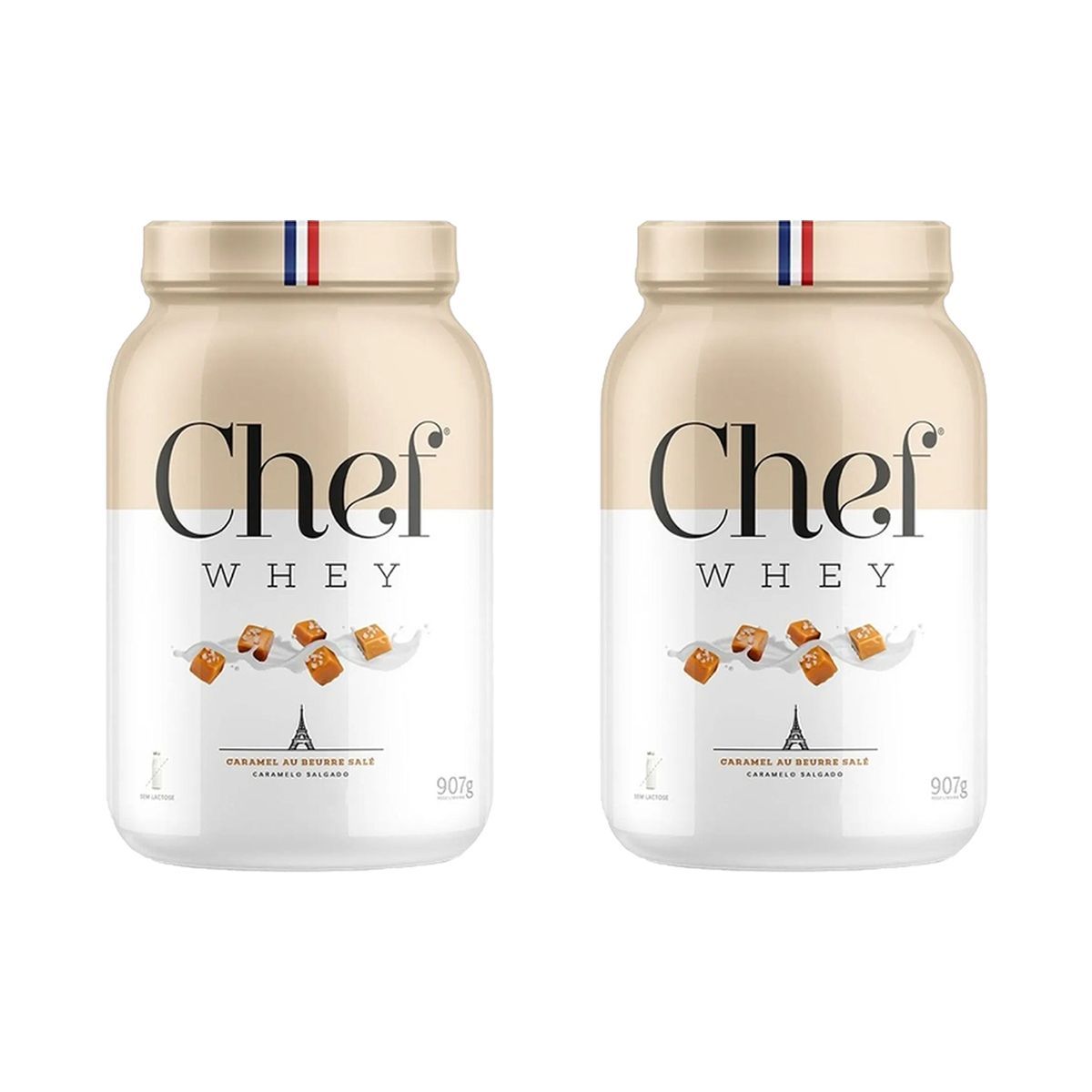 Kit 2X Whey Protein Sem Lactose - 907g Caramelo Salgado - Chef Whey