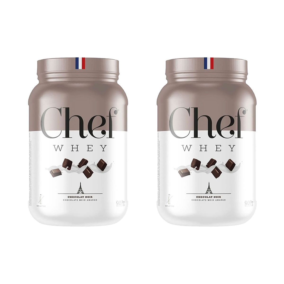 Kit 2X Whey Protein Sem Lactose - 907g Chocolate Meio Amargo - Chef Whey