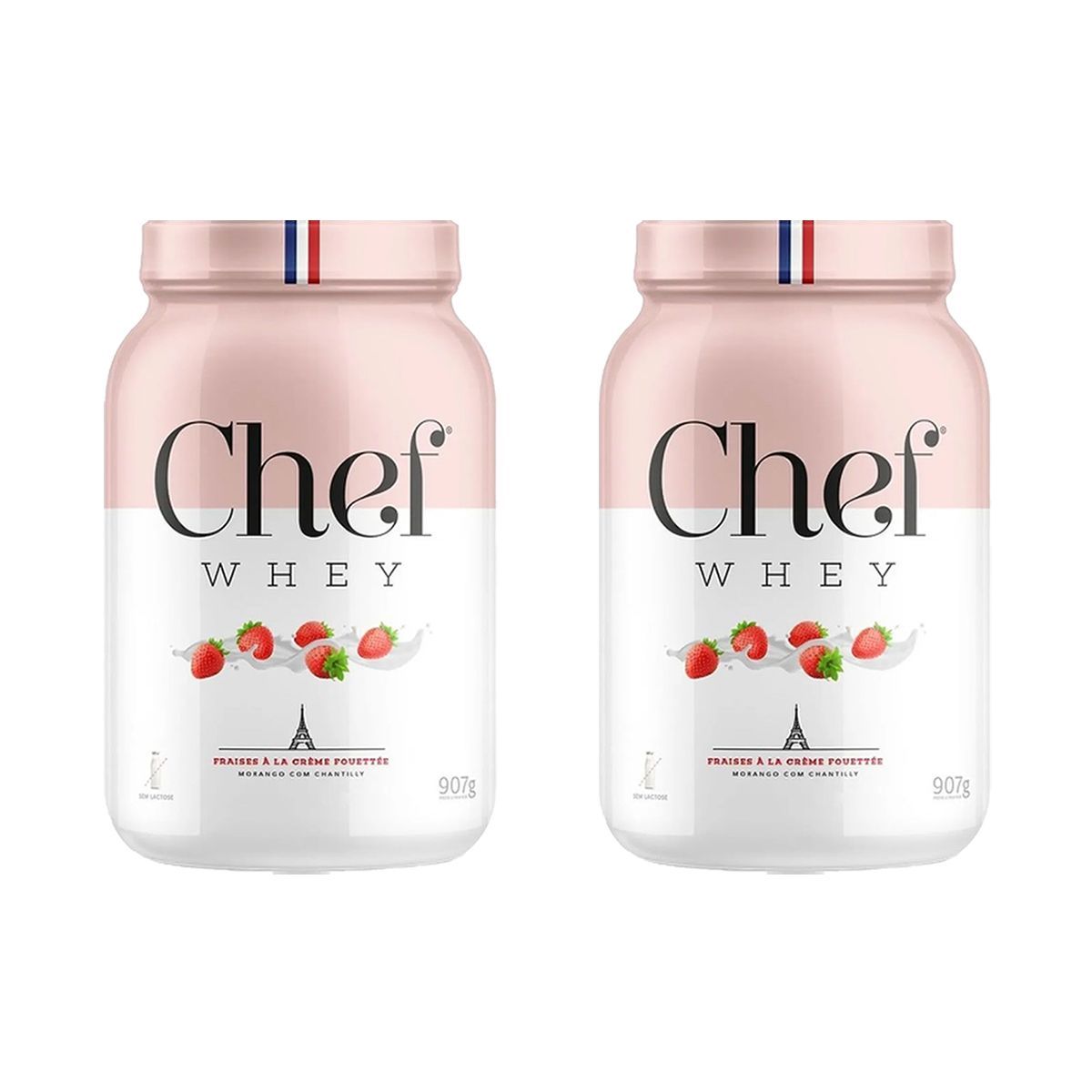 Kit 2X Whey Protein Sem Lactose - 907g Morango com Chantily - Chef Whey